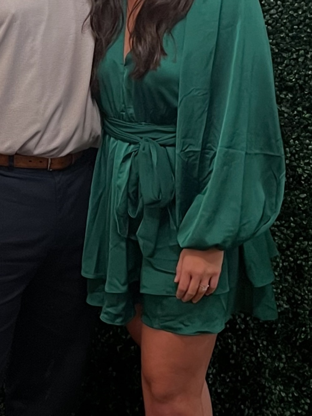 Fashion Nova Emerald Green Wrap Mini Dress with Balloon Sleeves